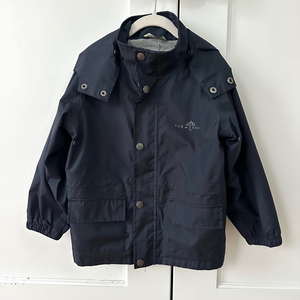 Ver de Terre Kids Navy Blue Detachable‎ Hood Outdoor Rain Jacket Size 4 Danish